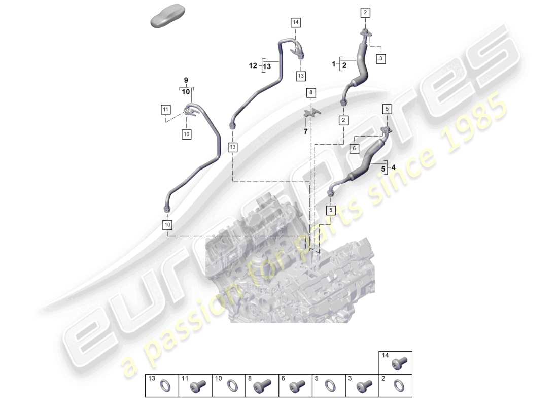 porsche 2023 (cayenne e3 pa) diagrama de piezas del sistema de enfriamiento del refrigerante del turbocompresor