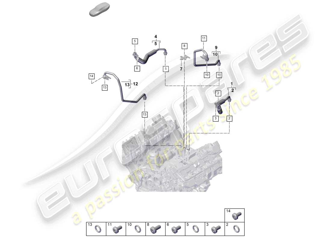 porsche 2023 (cayenne e3 pa) diagrama de piezas del sistema de enfriamiento del refrigerante del turbocompresor