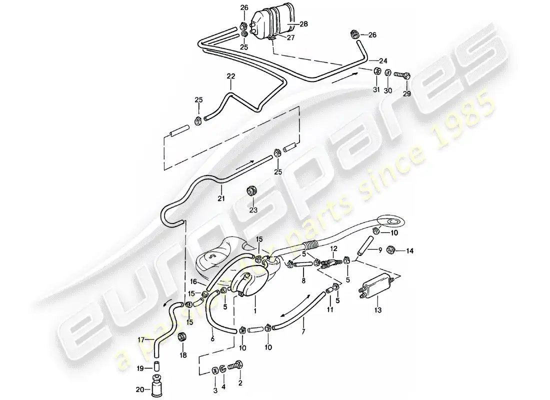 porsche 1981 (911) ventilación del tanque diagrama de piezas