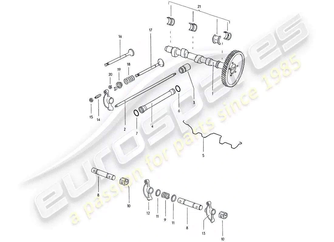 porsche 1970 (914) árbol de levas - válvulas diagrama de piezas