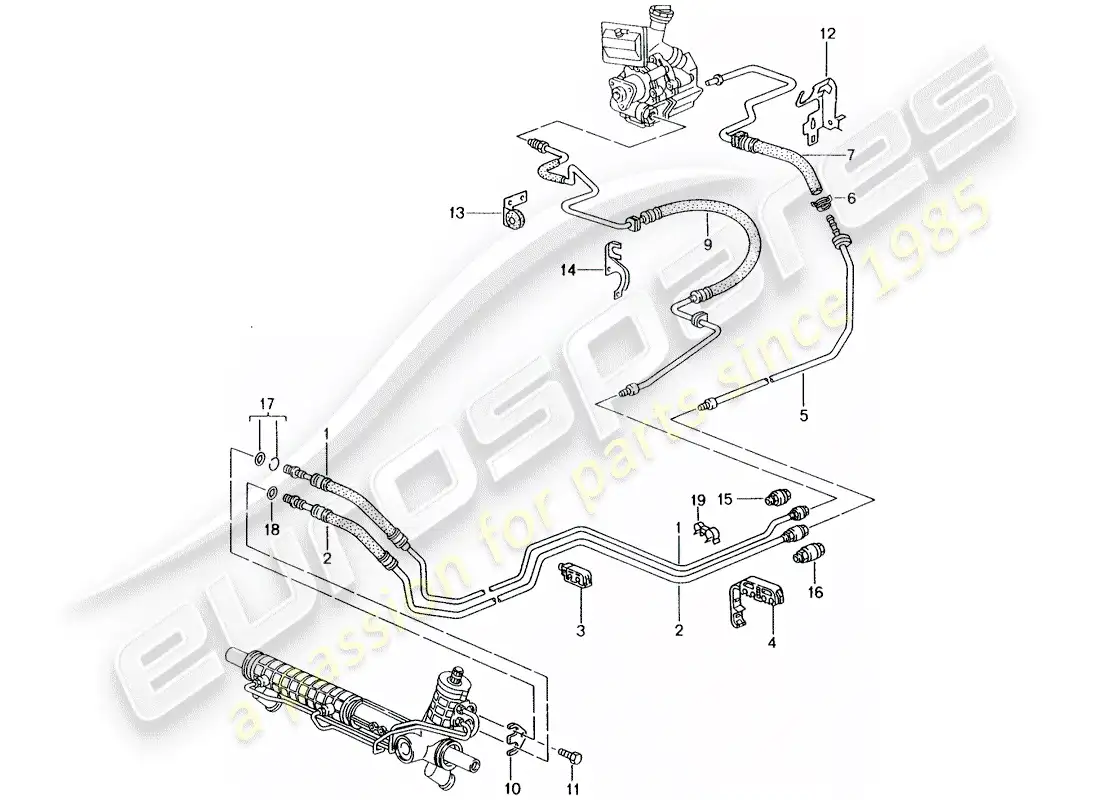 porsche 2004 (986 boxster) dirección asistida - línea hidráulica diagrama de piezas