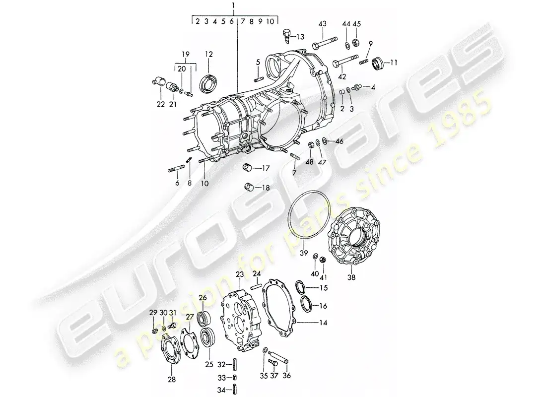 porsche 1965 (911/912) transmisión de repuesto - caja de la transmisión - fundición a presión - d - mj 1969>> diagrama de piezas