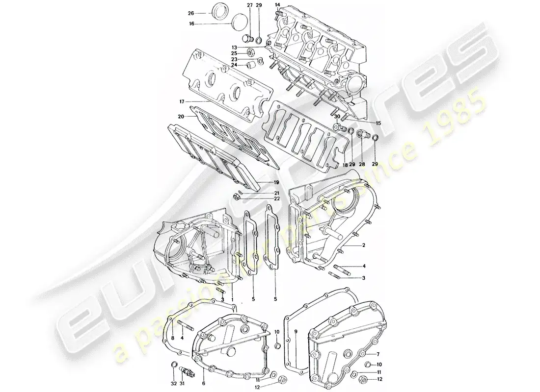 porsche 1975 (911 turbo) caja de cadena - carcasa del árbol de levas diagrama de piezas