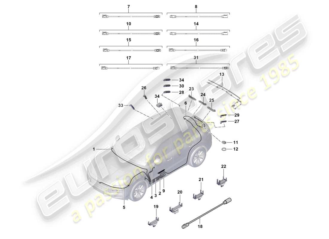 porsche 2025 (cayenne e3 pa) línea de conexión aérea amplificador de antena diagrama de piezas