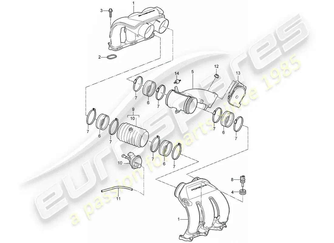 porsche 2007 (987 cayman) distribuidor de aire de admisión diagrama de piezas