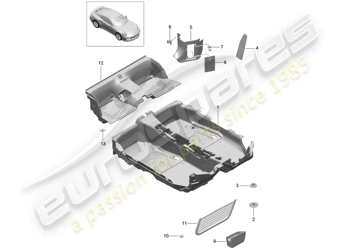 porsche 2015 (991-1 turbo) cubierta de piso diagrama de piezas