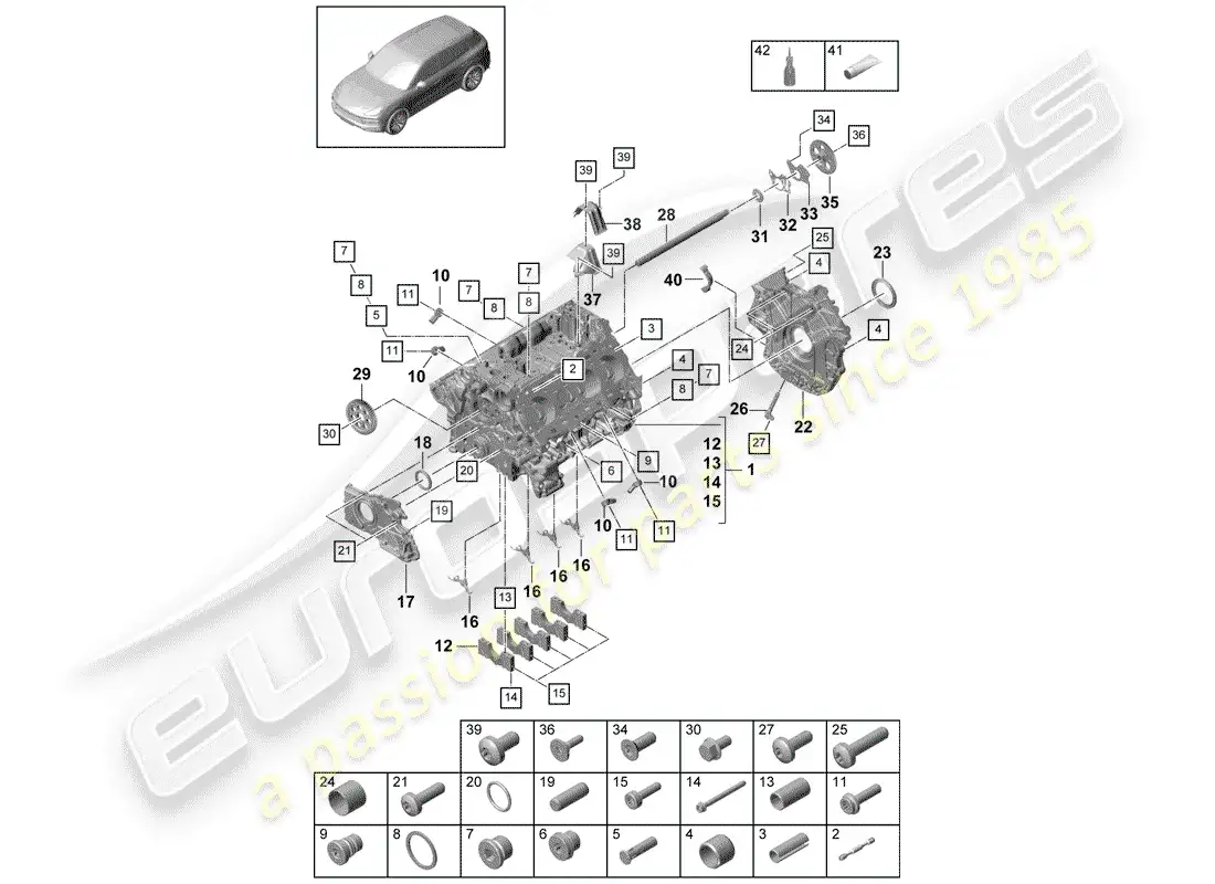 porsche 2018 (cayenne e3 9ya/9yb) crankcase diagrama de piezas