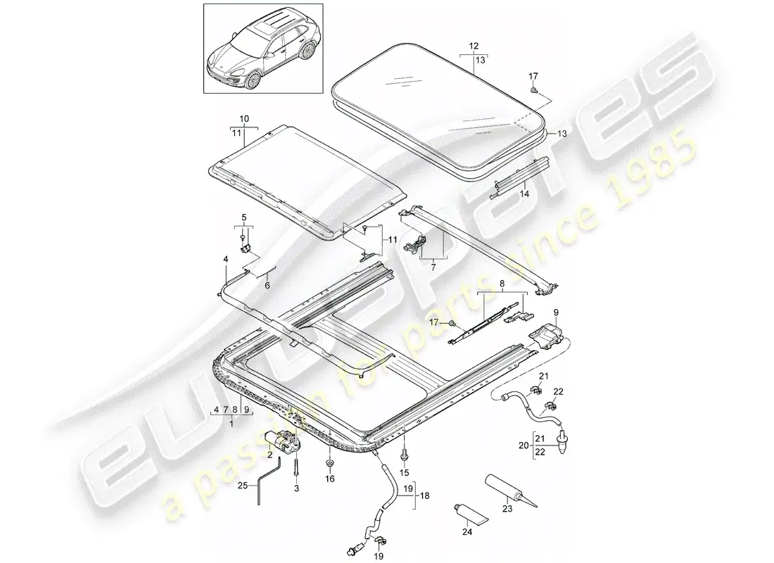 porsche 2016 (cayenne e2 92a) techo corredizo diagrama de piezas