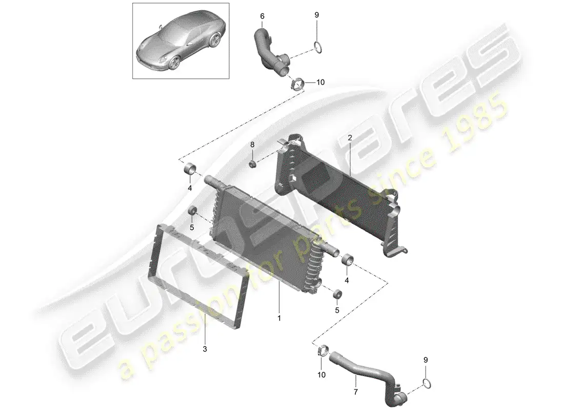 porsche 2015 (991-1) radiador diagrama de piezas