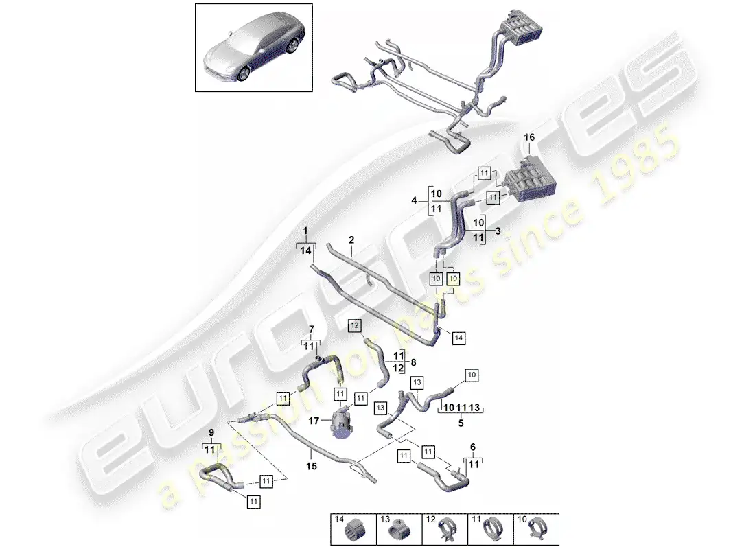 porsche 2017 (panamera 971-1) diagrama de piezas del calentador