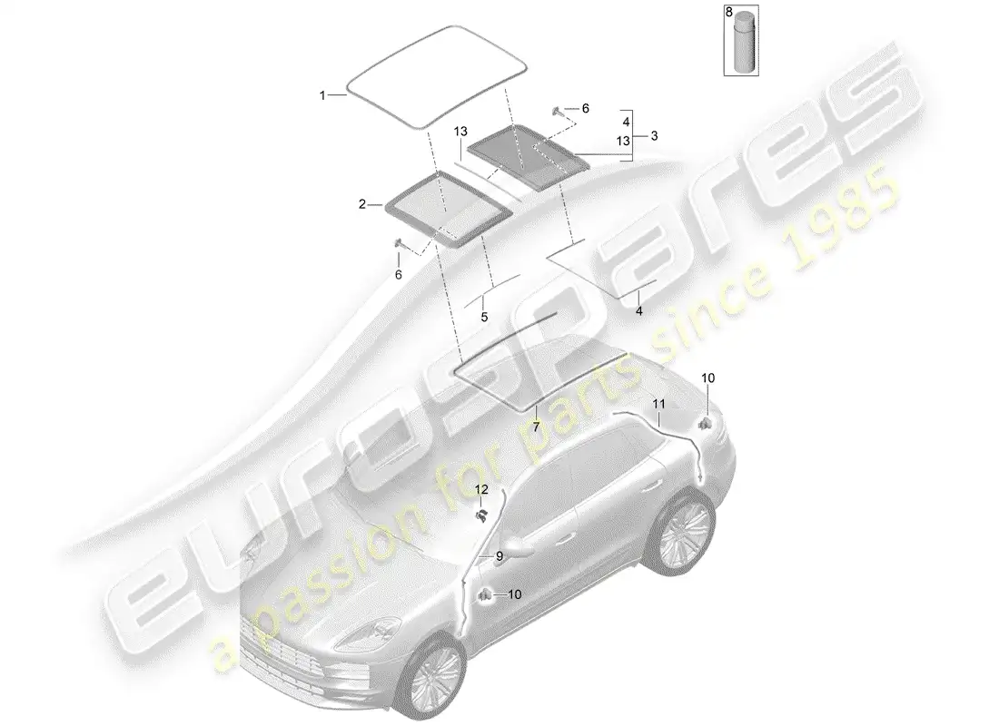 porsche 2019 (macan) techo de cristal diagrama de piezas