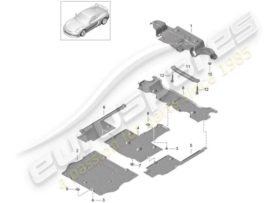 porsche 2016 (981 cayman gt4) diagrama de piezas del revestimiento