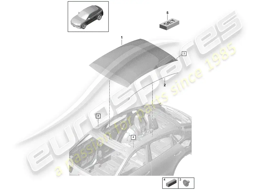 porsche 2019 (cayenne e3 9ya/9yb) techo de cristal diagrama de piezas