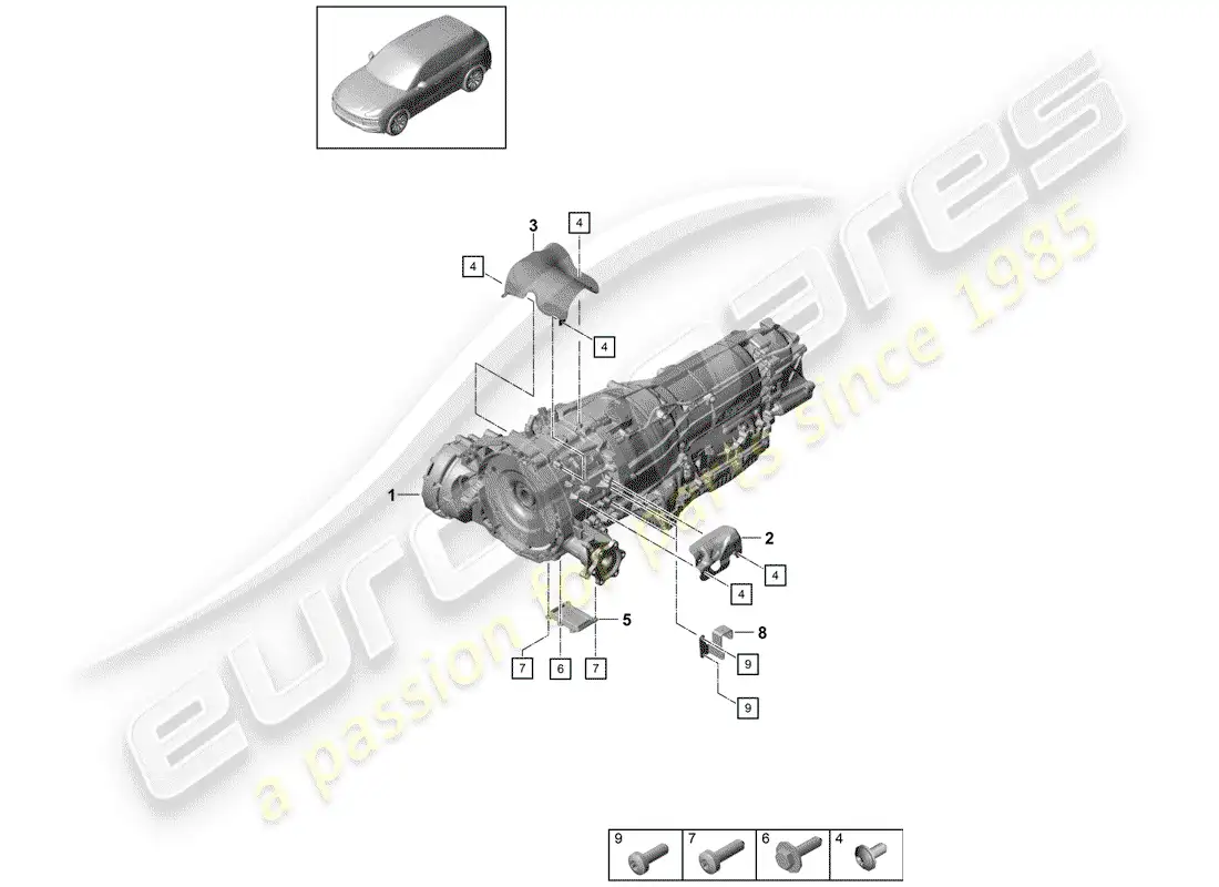 porsche 2018 (cayenne e3 9ya/9yb) motor eléctrico diagrama de piezas