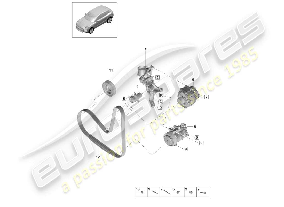 porsche 2021 (macan) amortiguador tensor de correa poly-v diagrama de piezas
