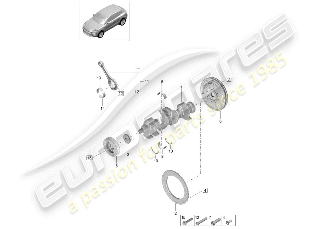 porsche 2021 (macan) diagrama de piezas del amortiguador de vibraciones de la biela del cigüeñal