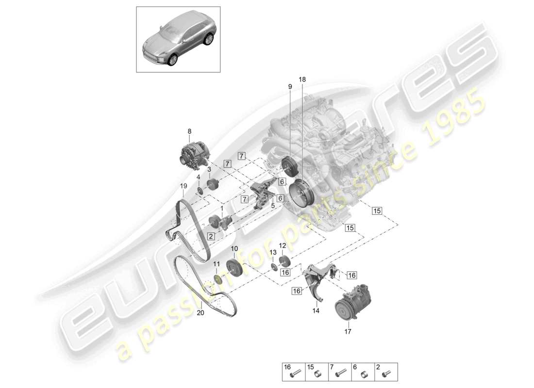 porsche 2021 (macan) amortiguador tensor de correa poly-v diagrama de piezas