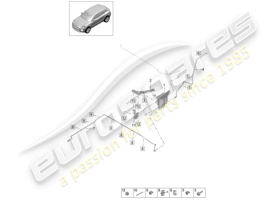 porsche 2021 (macan) diagrama de piezas del recipiente de carbón activado