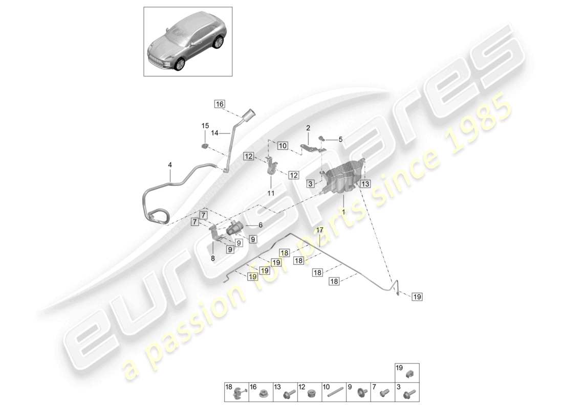 porsche 2021 (macan) diagrama de piezas del recipiente de carbón activado