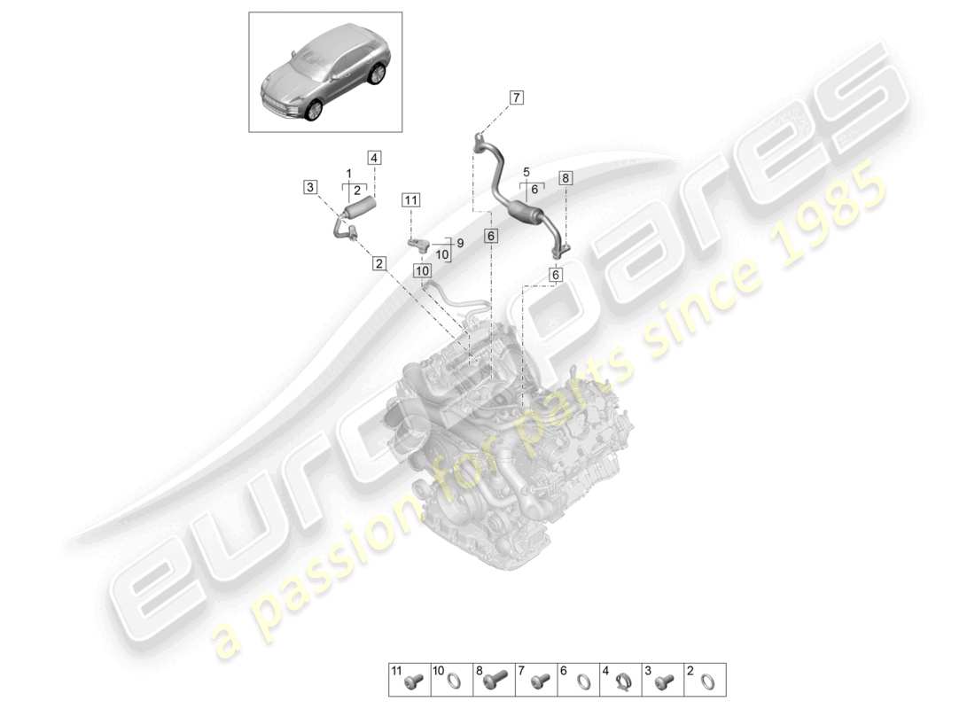 porsche 2021 (macan) diagrama de piezas del sistema de enfriamiento del refrigerante del turbocompresor