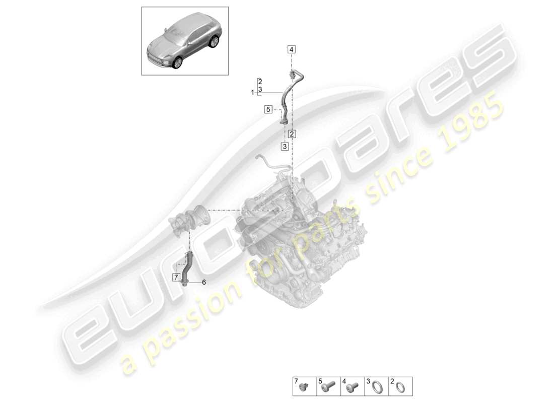 porsche 2021 (macan) diagrama de piezas de la línea de presión de aceite del turbocompresor de gases de escape