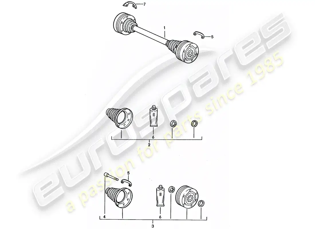 porsche 1992 (968) eje de accionamiento diagrama de piezas