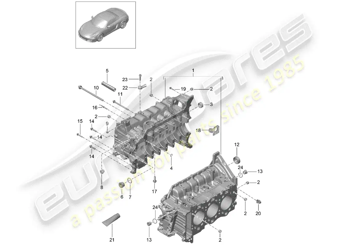porsche 2013 (981 boxster) crankcase diagrama de piezas