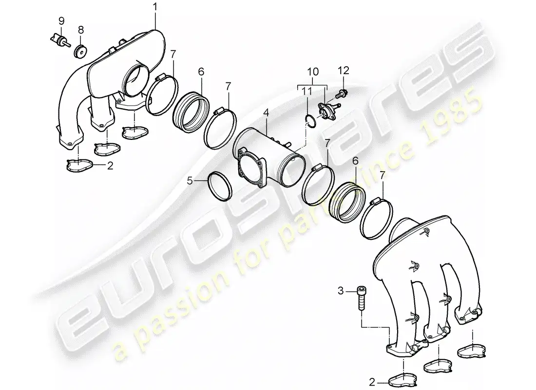 porsche 2009 997-2 turbo / gt2 distribuidor de aire de admisión diagrama de piezas