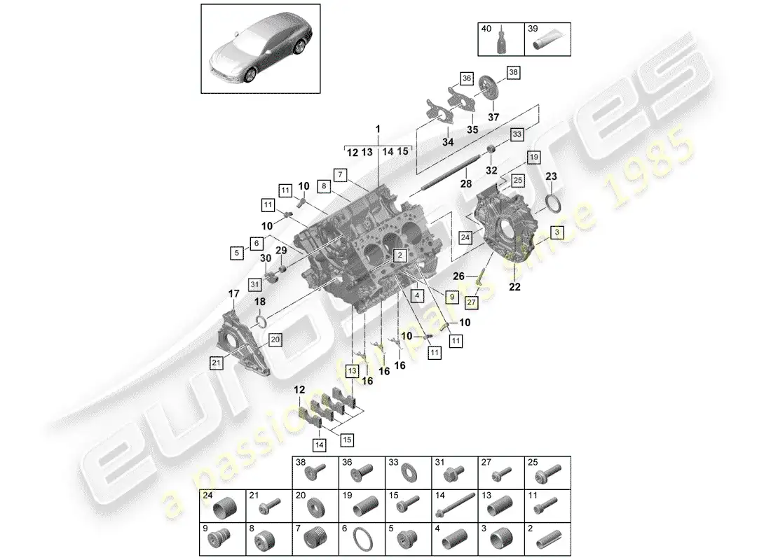 porsche 2017 (panamera 971-1) crankcase diagrama de piezas