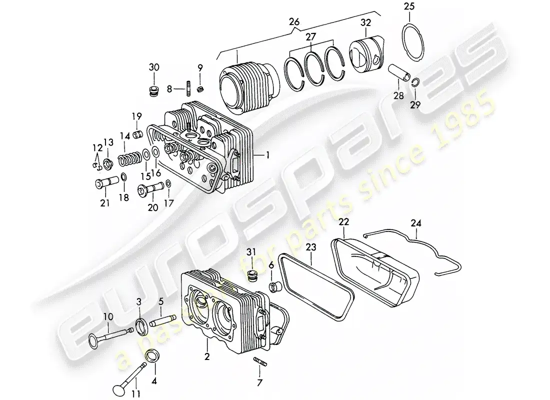 porsche 1966 (911/912) culata - cilindro con pistones - juego de reparación para mantenimiento - ver ilustración: diagrama de piezas