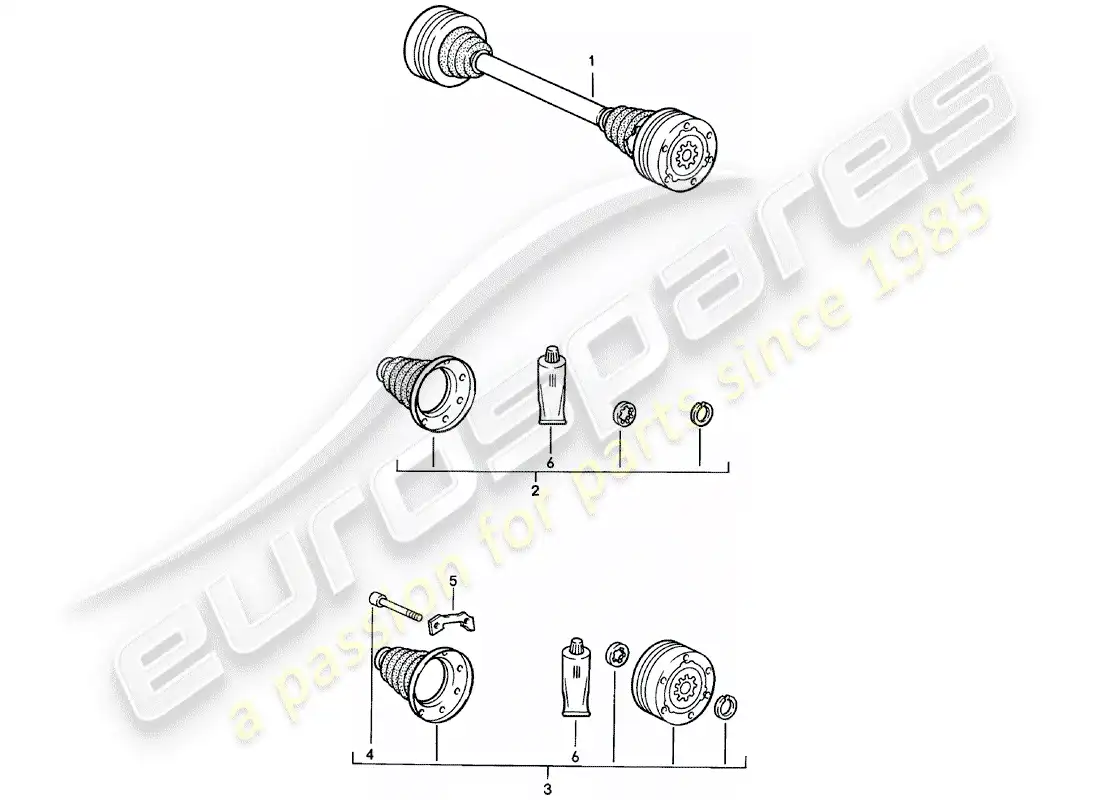 porsche 1985 (924) eje de accionamiento diagrama de piezas
