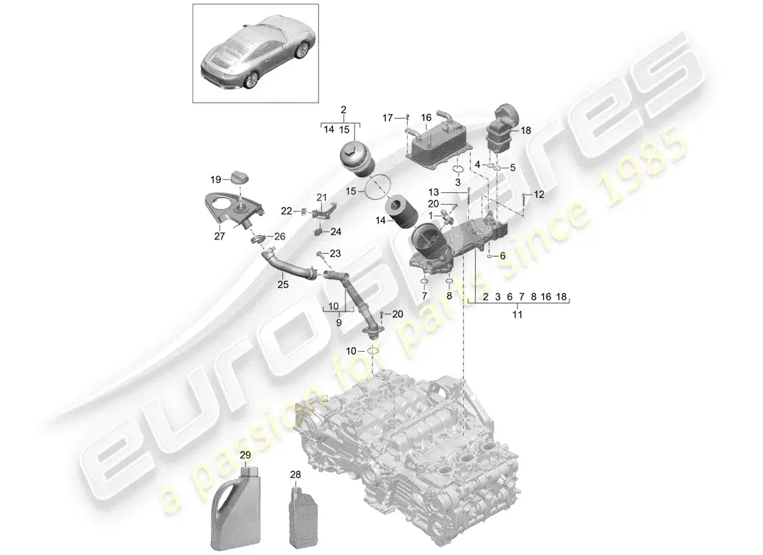 porsche 2020 (991-2) motor (presión de aceite./lubrica.) diagrama de piezas