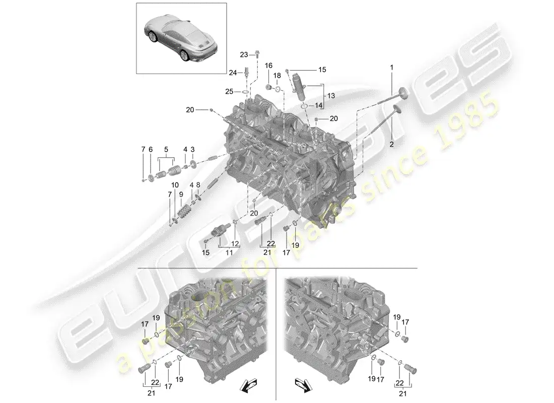 porsche 2014 (991-1 turbo) cabeza de cilindro diagrama de piezas