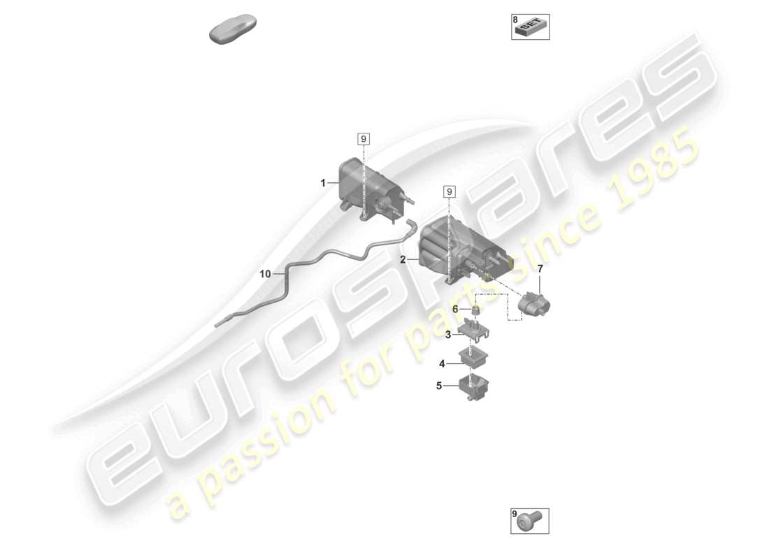 porsche 2024 (992-2 gt3/rs/st) contenedor de carbón activado diagrama de piezas