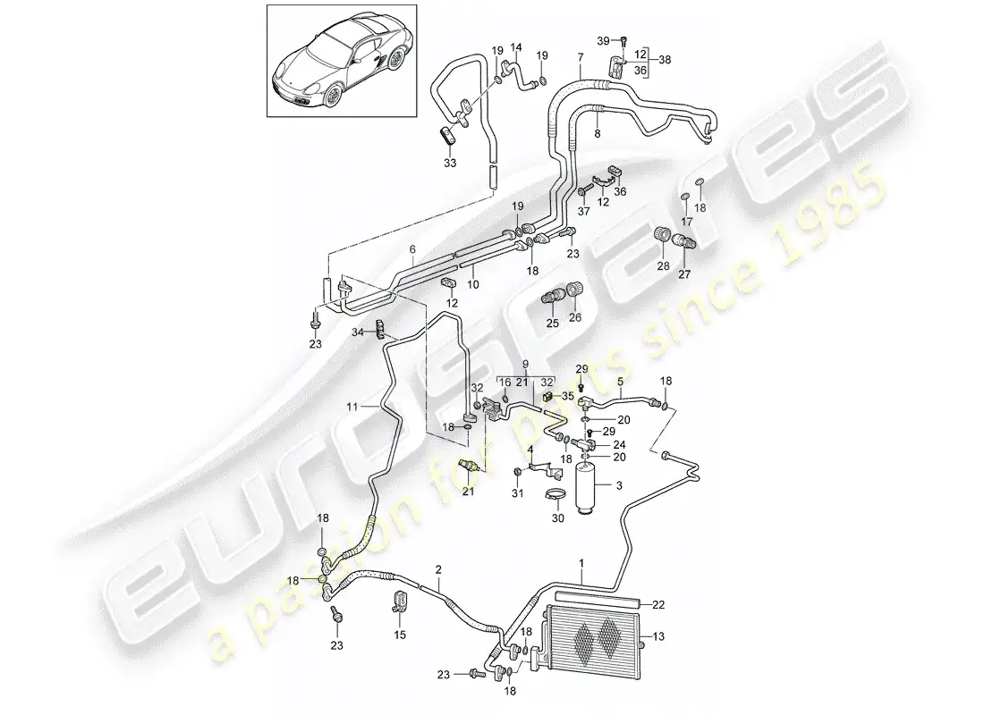 porsche 2010 (987 cayman) circuito refrigerante diagrama de piezas