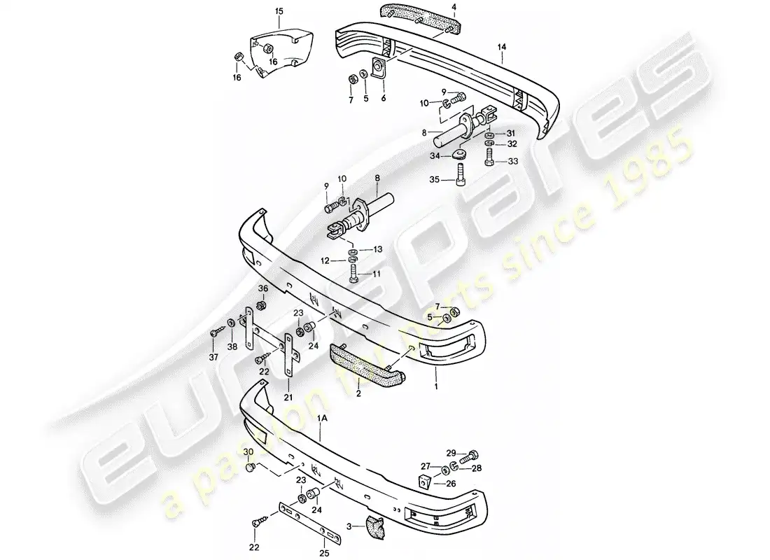 porsche 1987 (944) parachoques - con: - diagrama de piezas del buffer