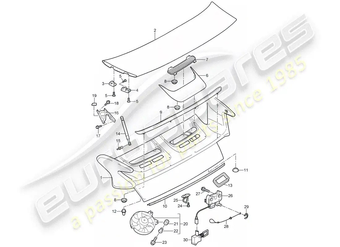 porsche 2011 (997-2 gt3) cubrir diagrama de piezas