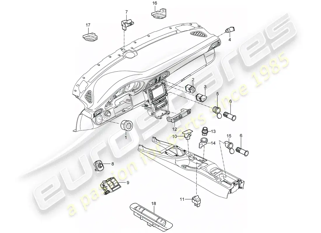 porsche 2011 (997-2 gt3) switch diagrama de piezas