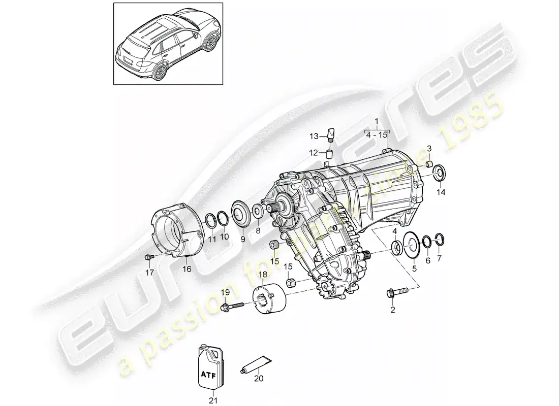 porsche 2015 (cayenne e2 92a) caja de transferencia diagrama de piezas