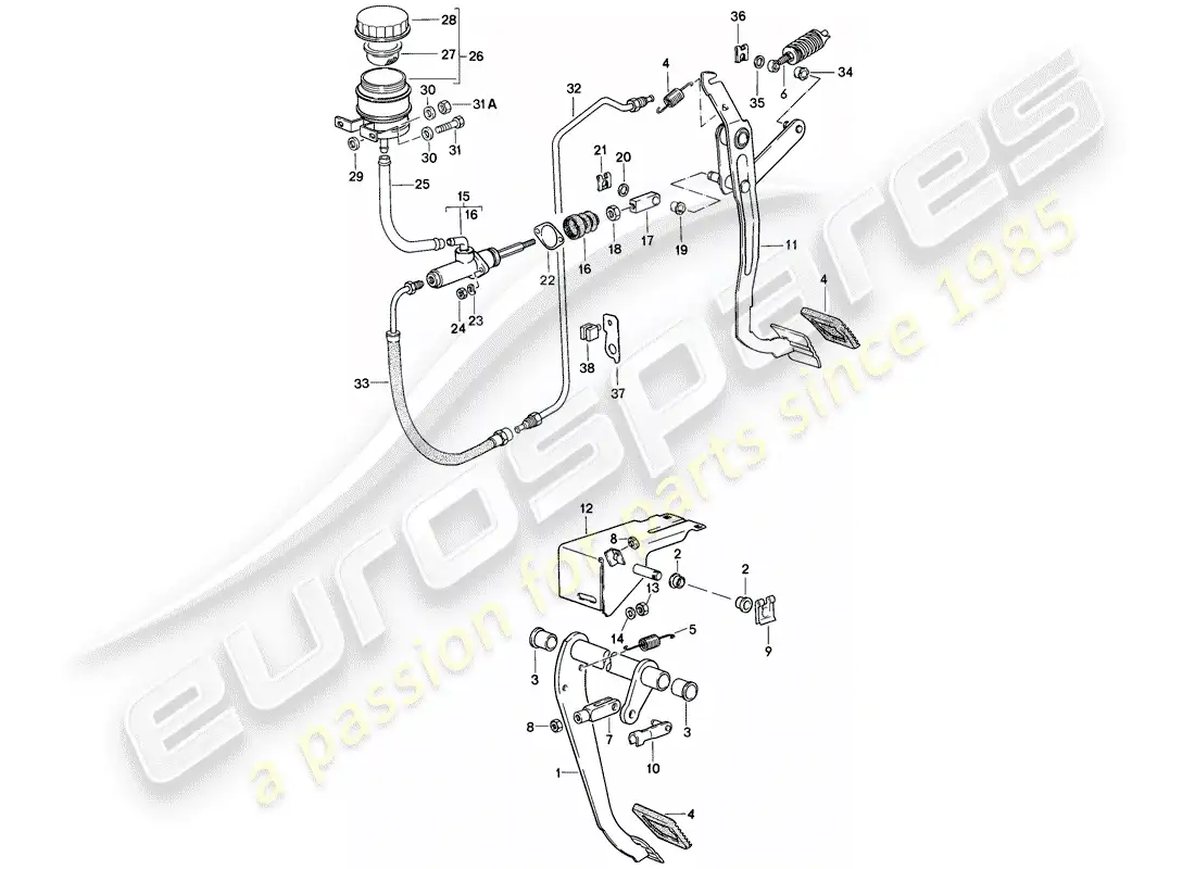 porsche 1987 (944) freno - embrague - pedales diagrama de piezas