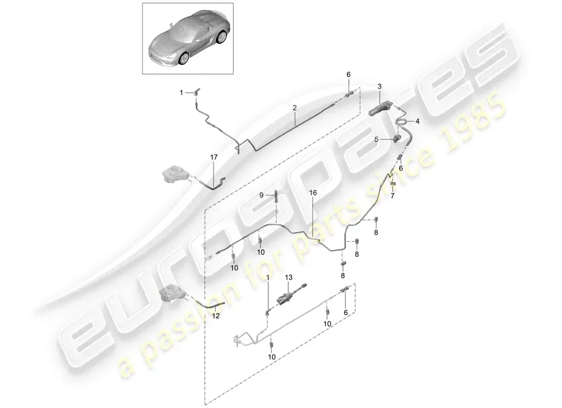 porsche 2016 (981 boxster spyder) embrague hidráulico diagrama de piezas