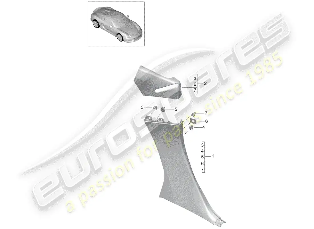 porsche 2016 (981 boxster spyder) adornos diagrama de piezas