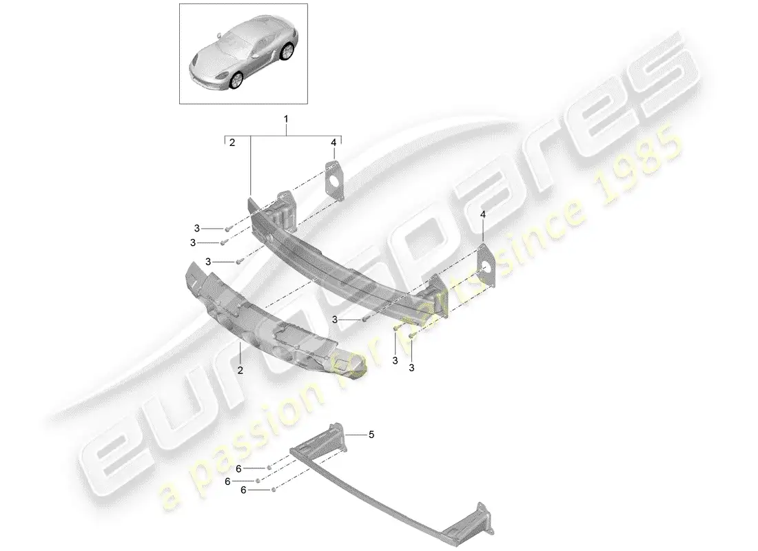 porsche 2018 (718 cayman) soporte de parachoques diagrama de piezas