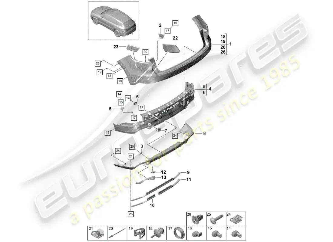porsche 2019 (cayenne e3 9ya/9yb) parachoque diagrama de piezas