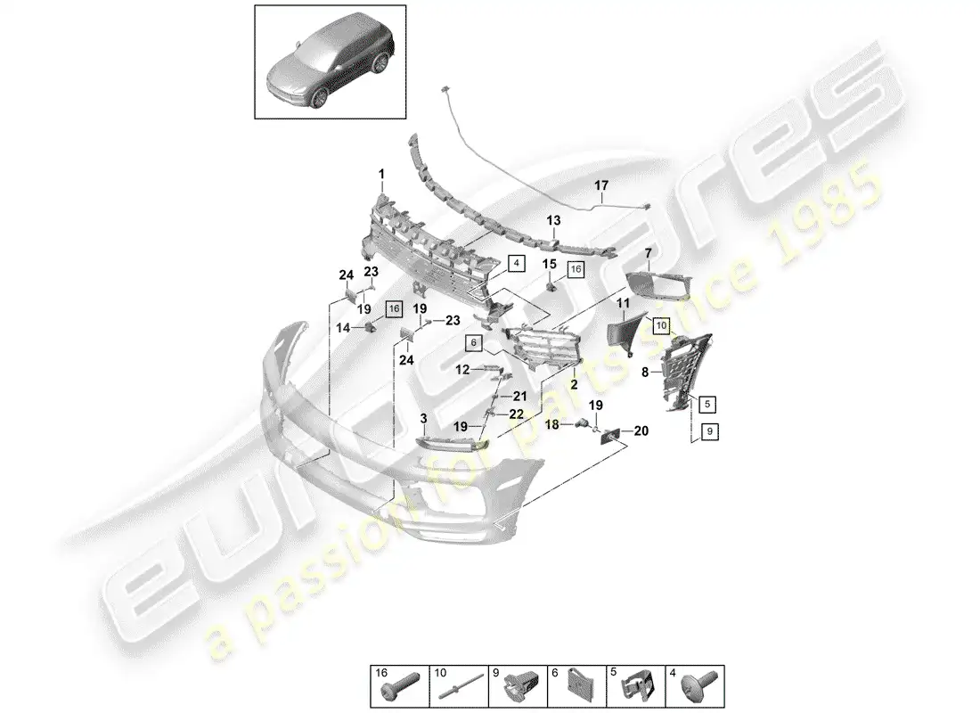 porsche 2019 (cayenne e3 9ya/9yb) parachoque diagrama de piezas