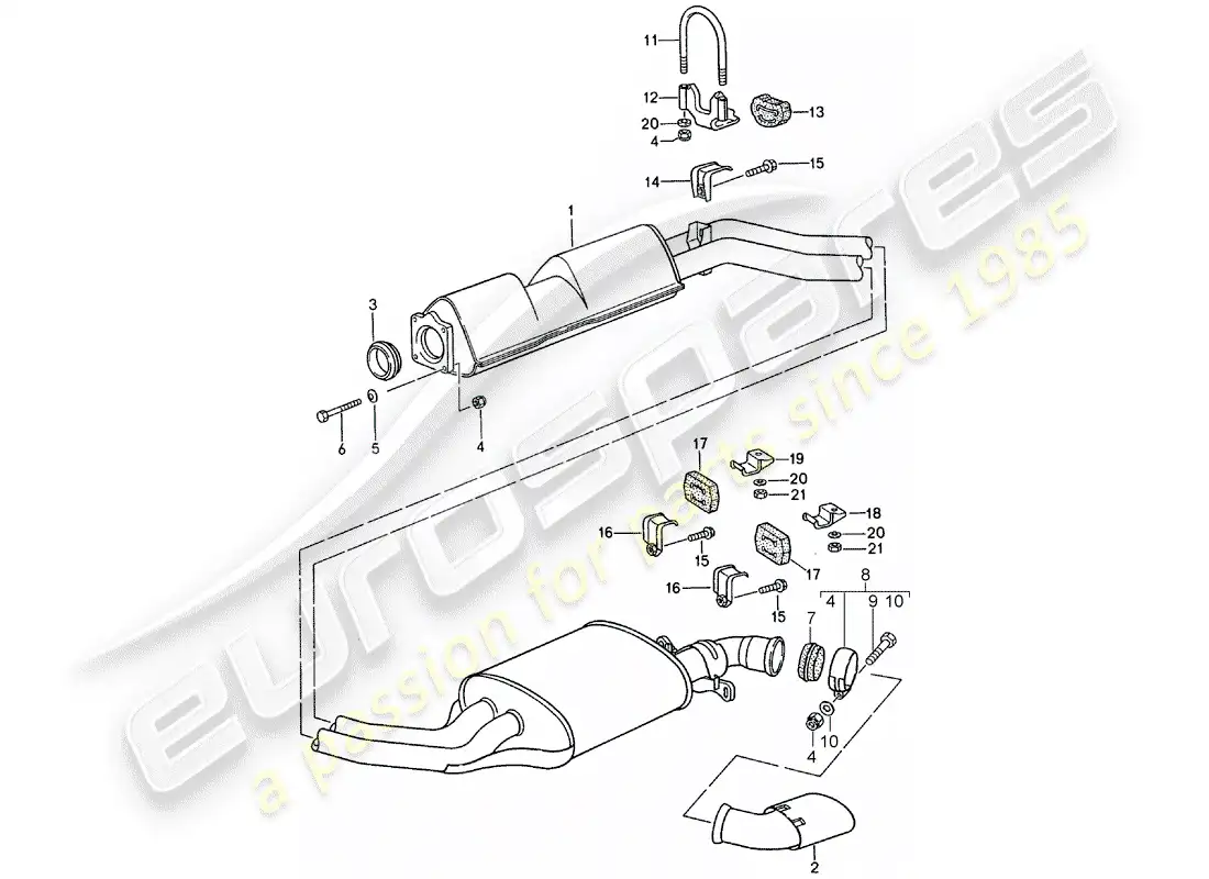 porsche 1992 (968) sistema de escape - silenciador de escape medio - silenciador de escape, trasero diagrama de piezas