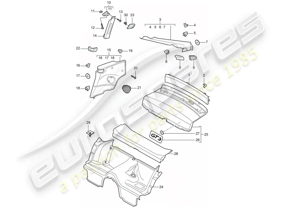 porsche 2008 (997-1 gt3) adornos diagrama de piezas