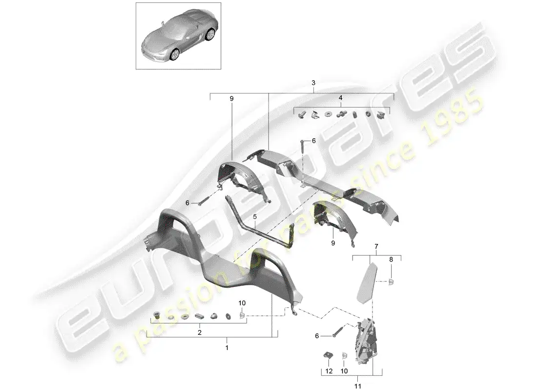 porsche 2016 (981 boxster spyder) adornos diagrama de piezas