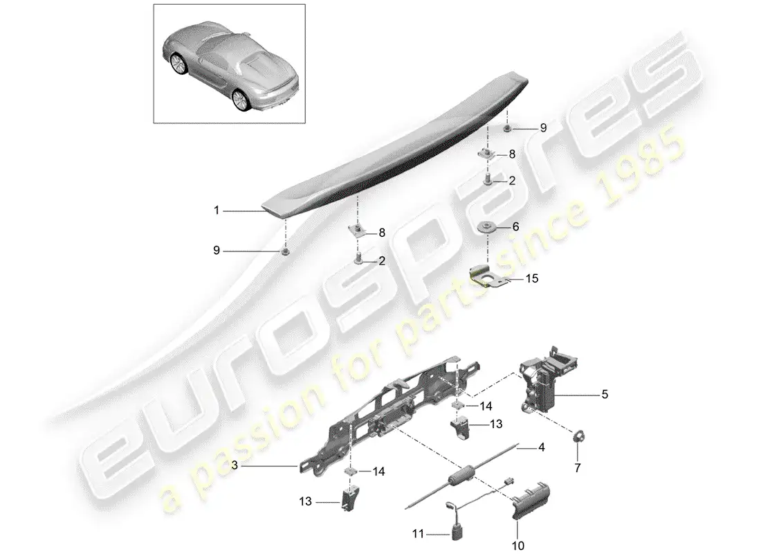 porsche 2016 (981 boxster spyder) alerón trasero diagrama de piezas