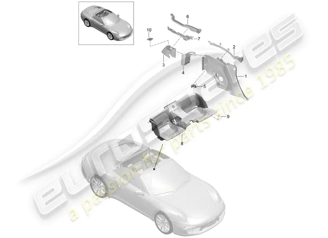 porsche 2012 (991-1) panel lateral diagrama de piezas